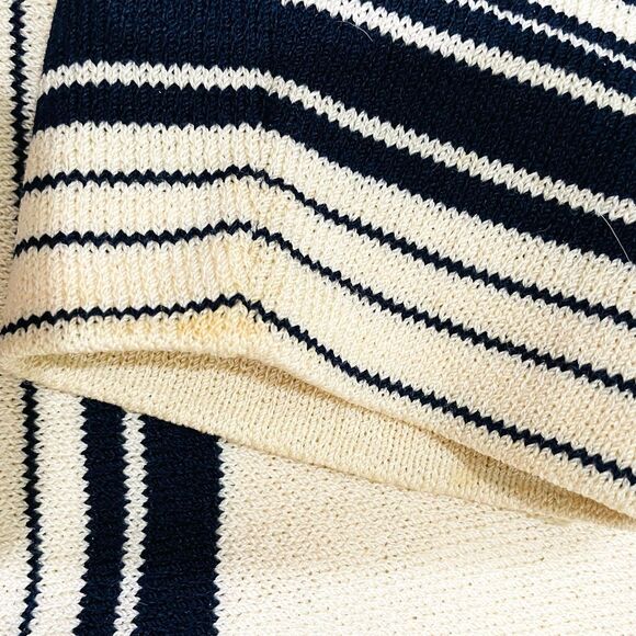 St John Collection Marie Gray Sz 10 Collared Striped Cardigan V-Neck Gold Button - Picture 12 of 13